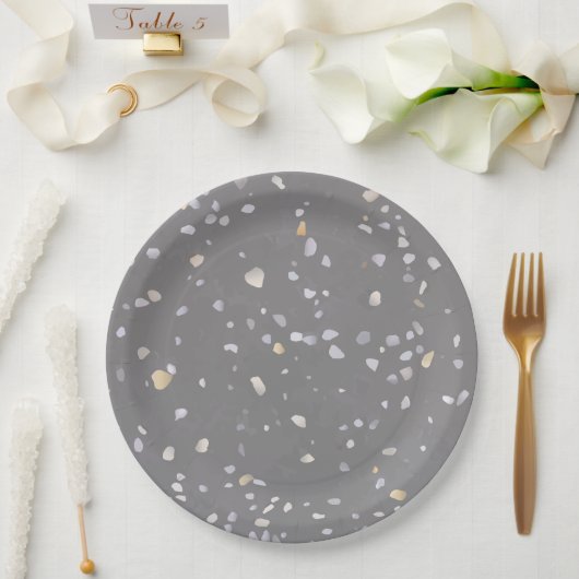 Assiettes En Carton Terrazzo gris moderne (Mariage)