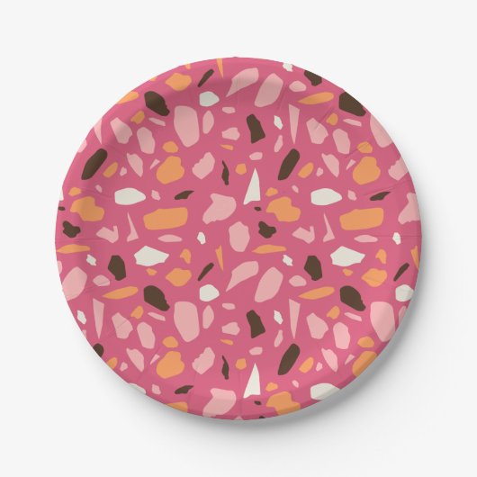 Assiettes En Carton Terrazzo Motif rose (Devant)