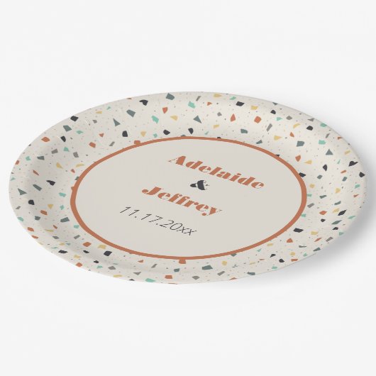 Assiettes En Carton Terrazzo Tile Confetti Style Moderne Tons de Terre (Angle)