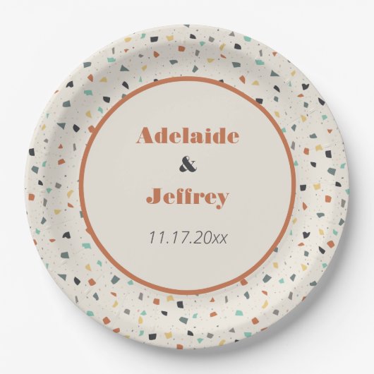 Assiettes En Carton Terrazzo Tile Confetti Style Moderne Tons de Terre (Devant)