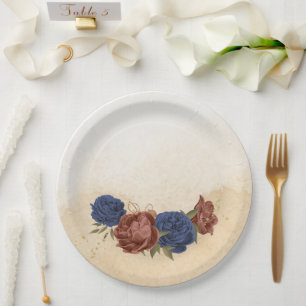 Assiettes En Carton terre cuite bleu marine floral verdure