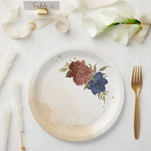 Assiettes En Carton terre cuite bleu marine floral verdure