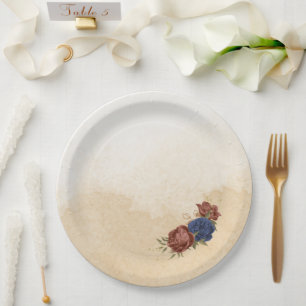 Assiettes En Carton terre cuite bleu marine floral vert