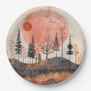 Assiettes En Carton Terre cuite Lune Cuivre Automne Folklore Forestier