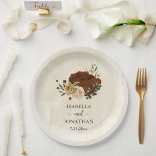 Assiettes En Carton terre cuite ton floral mariage terre