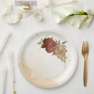 Assiettes En Carton terre cuite tons floraux verdure