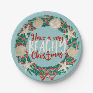 Assiettes En Carton Terre de Noël Coastale Tropical Sea Shell Wreath -