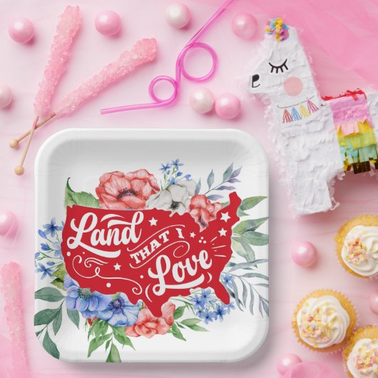 Assiettes En Carton Terre fleurie rouge blanche et bleue que j'aime (Fête)