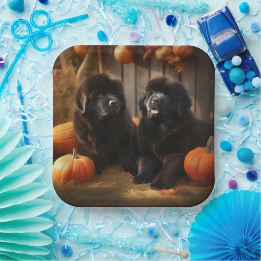 Assiettes En Carton Terre-Neuve Chiot Automne Citrouille de plaisir (Fête)