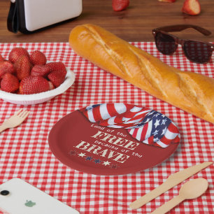 Assiettes En Carton Terre patriotique du Bunting Rouge Blanc Bleu Grat