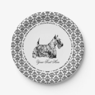 Assiettes En Carton Térrier écossais et floral personnalisé