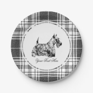 Assiettes En Carton Térrier écossais et Plaid Personnaliser