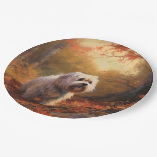 Assiettes En Carton Terrier tibétain à l'automne Feuilles automne Insp (Angle)