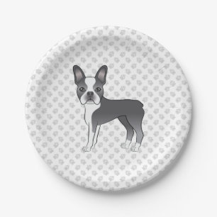 Assiettes En Carton Tervueren et blanc Boston Terrier Chien de dessin