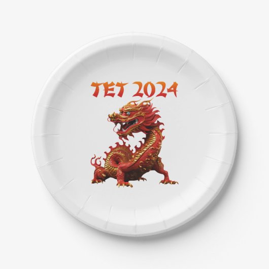 Assiettes En Carton Tet 2024 Année du Nouvel An dragon vietnamien (Devant)