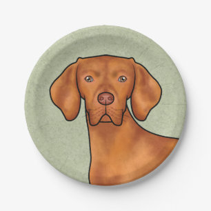 Assiettes En Carton Tête de chien Magyar Vizsla de dessin animé Pointe