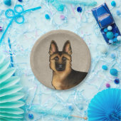 Assiettes En Carton Tête de chien noir et tan allemand berger Beige (Fête)