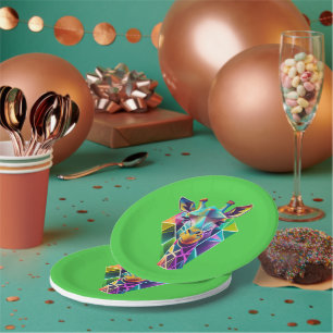 Assiettes En Carton Tête de girafe géométrique colorée