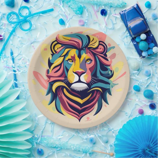 Assiettes En Carton Tête de lion Abstraite (Fête)