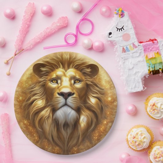 Assiettes En Carton Tête de lion doré superbe (Fête)