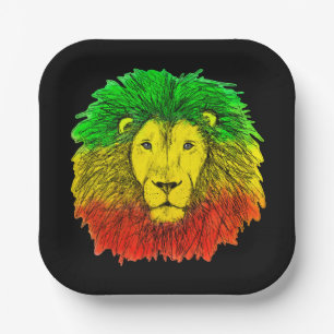 Assiettes En Carton Tête de lion rasta rouge jaune vert dessin Jamaïqu