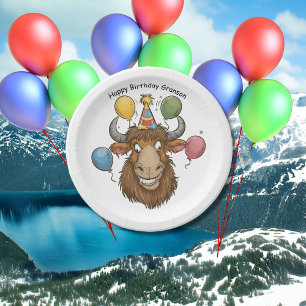Assiettes En Carton Tête de yak avec dessin de ballon