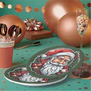 Assiettes En Carton Tête du Père Noël avec couronne -