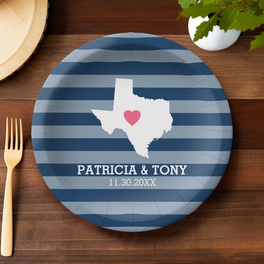 Assiettes En Carton Texas Home State Love avec Coeur personnalisé en o