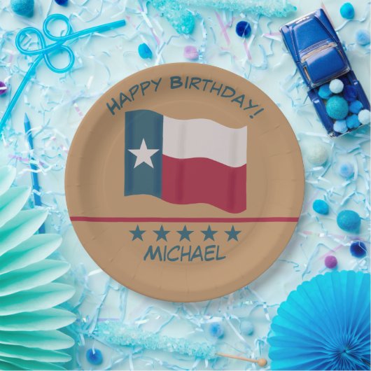 Assiettes En Carton Texas Lone Star Drapeau Tan Nom Personnaliser Anni (Fête)