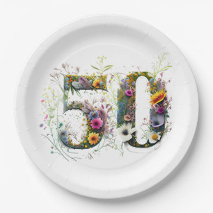 Assiettes En Carton Texte de fleurs sauvages décoratives pour 50e anni
