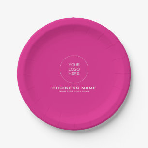 Assiettes En Carton Texte de logo personnalisable Rose couleur unie Ro