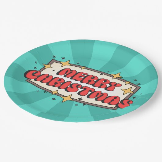 Assiettes En Carton Texte de noël super rétro (Angle)