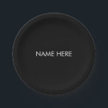 Assiettes En Carton Texte de nom personnalisé noir minimaliste élégant<br><div class="desc">Minimaliste noir blanc nom personnalisé texte élégant partie Plaques papier. personnaliser,  personnalisation nom,  texte,  monogramme. Style élégant,  simple et moderne.</div>