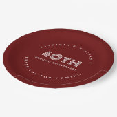 Assiettes En Carton Texte élégant Bourgogne 40e anniversaire de Mariag (Angle)