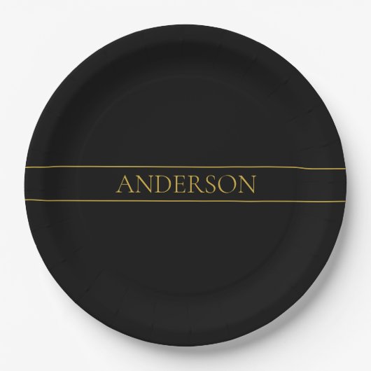 Assiettes En Carton Texte et lignes Gold personnalisables (Devant)