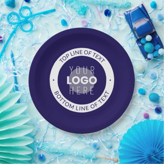 Assiettes En Carton Texte et logo personnalisables | Bleu foncé violet (Fête)