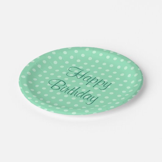 Assiettes En Carton Texte Joyeux Anniversaire Points Rustique Vert Men (Angle)