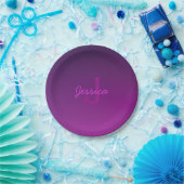 Assiettes En Carton Texte monogramme modifiable moderne & Ombre violet (Fête)