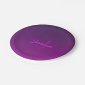 Assiettes En Carton Texte monogramme modifiable moderne & Ombre violet (Angle)