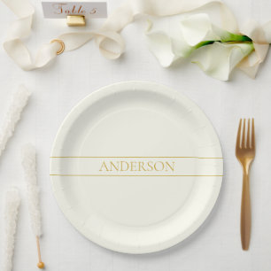 Assiettes En Carton Texte personnalisable simple et élégant Or blanc