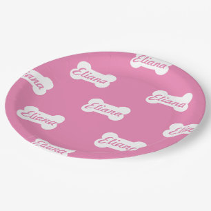 Assiettes En Carton Texte personnalisé de l'os de chien rose