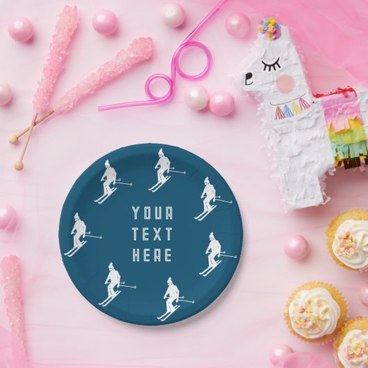 Assiettes En Carton Texte personnalisé Ski Ski Ski Bleu Blanc (Fête)