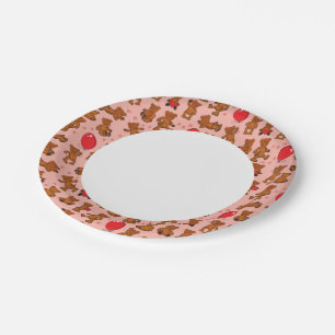 Assiettes En Carton Texture Avec Nounours, Coeurs