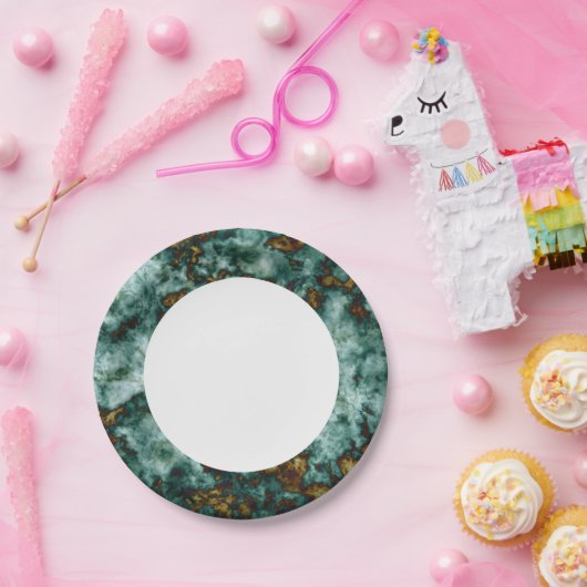 Assiettes En Carton Texture de marbre vert avec des veines (Fête)