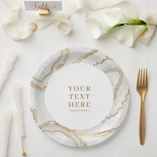 Assiettes En Carton Texture de Quartz Agate (Mariage)