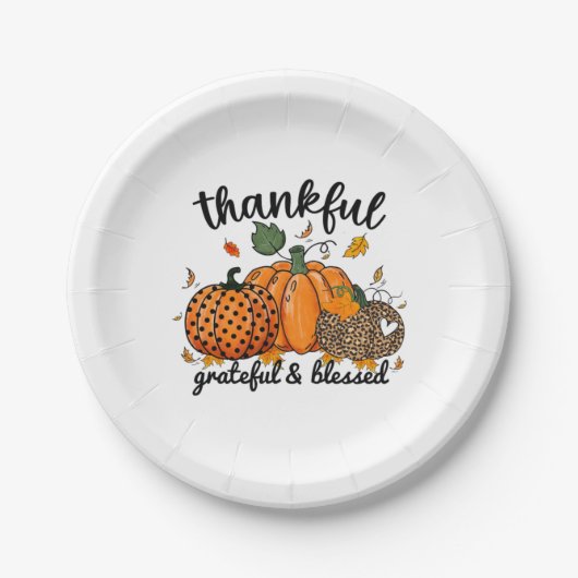 Assiettes En Carton Thankful Pumpkin Grateful And Blessed (Devant)