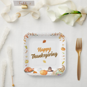 Assiettes En Carton Thanksgiving aquarelle
