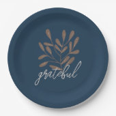 Assiettes En Carton Thanksgiving Automne Rustique Bleu Grateful (Devant)