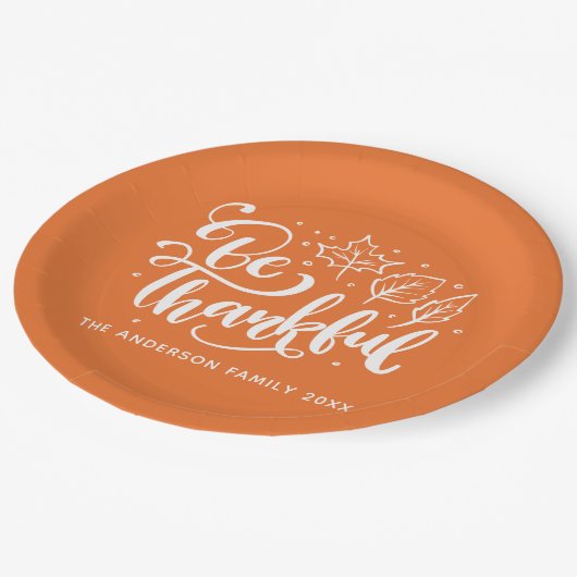 Assiettes En Carton Thanksgiving Be Thanksgiving Script Harvest Orange (Angle)