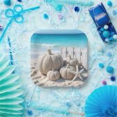 Assiettes En Carton Thanksgiving Beach Sand Pumpkins and Starfish (Fête)